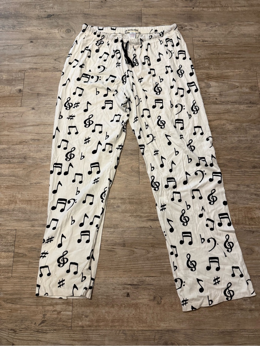 Little Blue House White Pajama Pants with Black Musical Notes